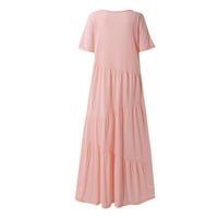 Női ruhák kényelmes nyári gombóc nyak Rövid ujjú Maxi nyomtatott A-Line Party ruha szabálytalan Rózsaszín S