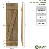 Ekena Millwork 1 2 W 60 H Americraft Négy tábla külső, valódi fa távolságra helyezett tábla-N-Batten redőnyök W Z-Bar,