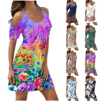 Sundresses Női legénység nyak Virágmintás ujjatlan tartály ruha alkalmi Swing nyári strand Mini ruha zsebekkel
