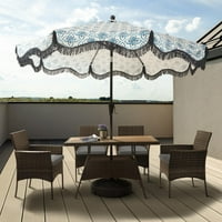 Teamson Home Outdoor 5 darabos Rattan és akác fa terasz étkező szett négy székkel, asztal, barna