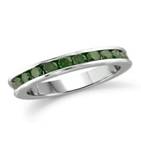 1. Carat T.W. Kerek vágott zöld gyémánt sterling ezüst sáv gyűrű
