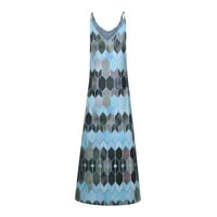 Női nyári ruhák nőknek Sun Dress Date alkalmi közepes hosszúságú V-nyakú Nyomtatott Kék XL