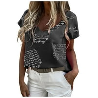Dtydtpe grafikus pólók nőknek, Női V-nyakú gallér Nyomtatott Rövid ujjú Fold alkalmi blúz felsők Női felsők Fekete
