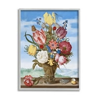 Stupell Industries Csokor virágcsokor az Edge -en klasszikus Ambrosius Bosschaert festmény Festés szürke keretes művészeti