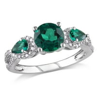 Miabella Női 1 karátos T. G. W. körte alakú smaragd és Karátos T. W. gyémánt ezüst végtelen eljegyzési gyűrű