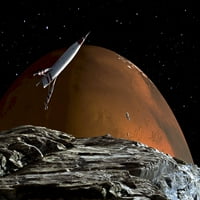 űrhajó a Mars holdja felett, Phobos, a vörös Mars bolygóval a háttérben Poszter Nyomtatás