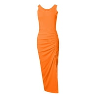 Női ruhák nyomtatott Legénység nyak köpeny boka hossza ujjatlan nyári ruha Narancs XL