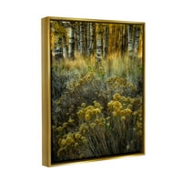 Stupell Industries erdei vadon élő növények sárga virágok Fotó Fémes arany úszó keretes vászon nyomtatott fali művészet,