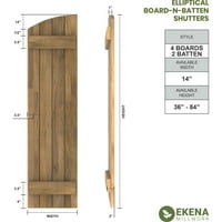 Ekena Millwork 14 W 65 H Americraft Négy tábla külső igazi fa csatlakoztatott tábla-n-batten redőnyök, elliptikus felső,