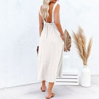 Női ruhák kötőfék alkalmi boka hossza szilárd Maxi ujjatlan nyári ruha fehér 2XL