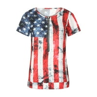 Női pólók rövid ujjú felsők blúzok normál illeszkedésű pólók Pulóver pólók felsők Usa zászló nyomtatás pólók V nyakú