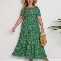 Clearance-Sale nyári ruhák nőknek Molett méretű rövid ujjú egyszínű Virágmintás ruha Kerek nyakú Midi Fit és Flare