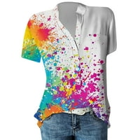 Női ingek divatos alkalmi rövid ujjú pólók V nyak gomb Fel tunika felsők nyári virágos blúz Henley ing, Többszínű XL