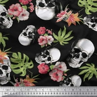 Soimoi Pamut Cambric Szövet Monstera levelek, virágos & Horror koponya Halloween nyomtatott kézműves szövet az udvaron