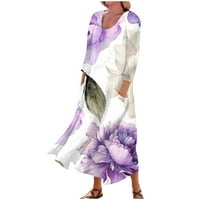 Női ruhák Clearance Női alkalmi kényelmes Virágmintás háromnegyedes ujjú pamut Zseb ruha világos lila M