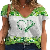 Voguele póló női lóhere nyomtatás nyári felsők rövid ujjú póló munka tunika blúz divat póló Zöld I L