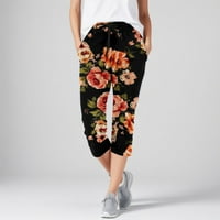 Hwmodou Női nadrág virágos nyomtatott Magas derekú Leggings alkalmi zsebek rugalmas öv közepes hosszú hosszú nadrágok