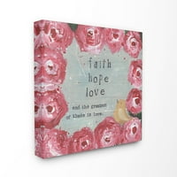 A Stupell Home Dekor Faith Hope Hope a legjobb a Love Pink Rose Floral Painting