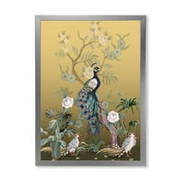 Designart 'chinoiserie pünkösdi rúddal és madarakkal VI' hagyományos keretes művészeti nyomtatás