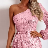 iOPQO hivatalos ruhák nőknek egy váll ujjatlan Mini ruha hossza oldalsó osztott divat ruha flitter ruha rózsaszín ruha