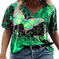Női pólók pillangó nyomtatás rövid ujjú blúzok V nyakú divat alkalmi póló tunika felsők S-5XL
