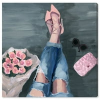 A Wynwood Studio Fashion and Glam Wall Art vászon nyomtatványok „Várakozás neked” cipő - rózsaszín, szürke