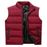 Glookwis Férfi kabát ujjatlan sűrűbb felsőruházat Egyszínű ünnepi mellény Teljes cipzáras téli meleg piros A 5XL
