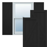Ekena Millwork 12 W 55 H True Fit PVC Két egyenlő panel parasztház rögzített redőnyök w z-bár, fekete