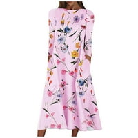 Női Tea hosszúságú ruha eladó virágos őszi ruhák Hosszú ujjú Kerek nyakú elegáns alkalmi kényelmes divatos Ünnep téli
