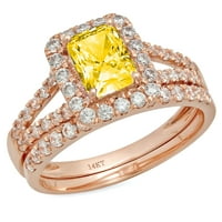 1. ct ragyogó smaragd vágott szimulált sárga gyémánt 14K Rózsa arany Halo pasziánsz díszítéssel menyasszonyi szett