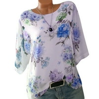 iOPQO Női pólók Női pólók női Molett méretű laza Virágmintás perjel nyakú blúz pulóver felsők ing kék S