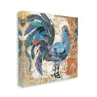 Stupell Vintage Rooster Virágos Kollázs Állatok és Rovarok Festés Galéria csomagolt vászon nyomtatott fal művészet