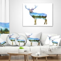 Designart Deer Double Exposure Illusztráció - Animal Dobás Párna - 16x16