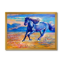 Designart 'Absztrakt kék ló galoping a Prairie' parasztház keretezett művészet