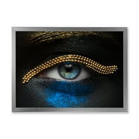 Designart 'Girl szeme arany lánccal és kék pigmenttel' Modern keretes művészeti nyomtatás
