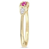 Miabella női karátos T.G.W. Létrehozott Ruby & Diamond ékezetes 10KT sárga arany háromköves középső gyűrű