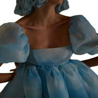 Frobukio Női Off váll Puff ujjú Mini ruha tüll hercegnő ruha háló esküvői Party Prom Mini ruha Kék L