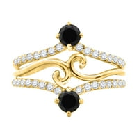 Mauli Jewels eljegyzési gyűrűk nőknek 0. Karátos . Fekete-fehér gyémánt Engangement gyűrű vasvilla 10K sárga arany