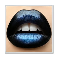 Designart 'lány ajkak fekete és kék rúzsgal' modern keretes vászon fali művészet nyomtatás