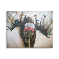 Stupell Industries Holiday Lights Moose Agancs fedélzet A Halls Hat Canvas Wall Art, 24, Kamdon Kreations tervezése