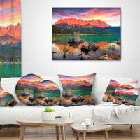 Designart színes Eibsee -tó naplemente - tájkép -dobás párna - 12x20