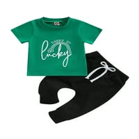 Csecsemő kisgyermek kisfiú St. Patrick ' s day Outfit szett lóhere levél nyomtatott rövid ujjú póló felsők és kocogó