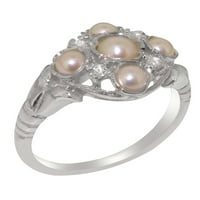 Brit készült ezüst gyűrű tenyésztett gyöngy & gyémánt női Nyilatkozat gyűrű - méret opciók-méret 7.25