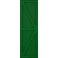 Ekena Millwork 18 W 35 H True Fit PVC Két egyenlő panel parasztház rögzített redőnyök w z-bar, viridian zöld