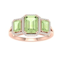 Császári drágakő 10k rózsa arany smaragd vágás zöld ametiszt ct tw gyémánt három kő halo női gyűrű