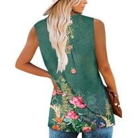 Női Vintage virágos nyomtatás Rakott Ujjatlan alkalmi póló gomb felső pulóver