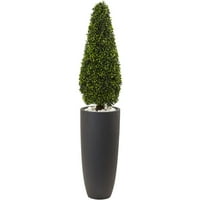 Majdnem természetes 50in. Boxwood Műkertészet szürke hengeres ültetvényes UV-álló, Zöld