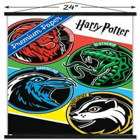 A varázsvilág: Harry Potter-színes címerek fali poszter fa mágneses kerettel, 22.375 34