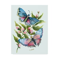 Védjegy Képzőművészet 'pillangó rózsaszín és kék canvas művészet, carol j rupp