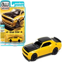 Dodge Challenger SRT Demon sárga kabát & fekete limitált kiadás az Autoworld világszerte öntött modell autójához